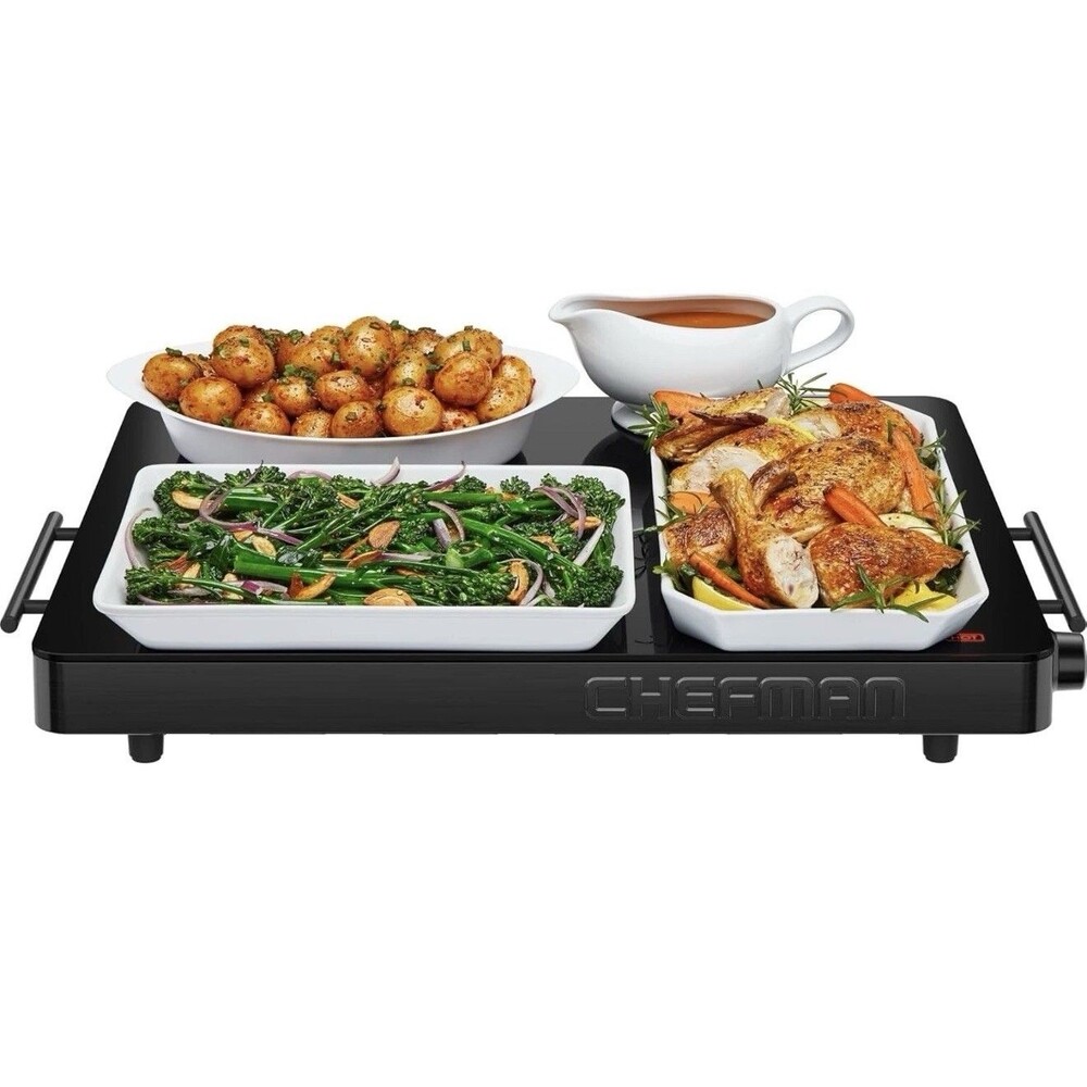 Chefman Family-Sized Glass Top Warming Tray 21” X16” Adjustable Temperature Cont